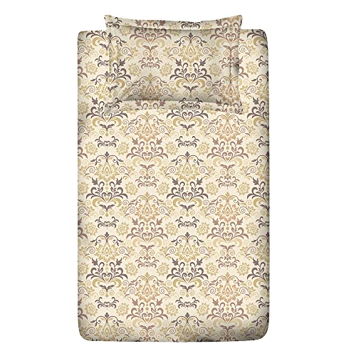 Image of Layers 100% Cotton Bedsheet for Single Bed with 1 Pillow Cover (Ethnic Pattern, Brown) Light Weight, Breathable, Moisture Absorbent, All Season Comfort, Classic Collection