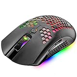 Drahtlose/verkabelte leichte Gaming-Maus, Dual-Modi, wiederaufladbare 800-mAh-Mäuse, PMW3325,12000 DPI, 16 RGB-Hintergrundbeleuchtung, 69G Honeycomb Shell-Design, 7 programmierbare Tasten mit Treiber