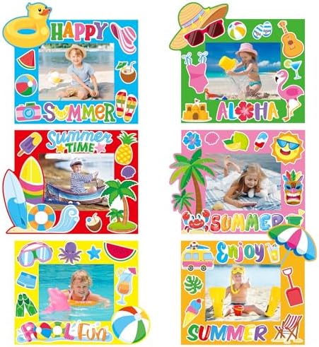 30 Pack Summer Picture Frame Craft Kits for Kids Summer Photo Frame DIY Crafts Kindergarten Summer Aloha Beach Party Decoration Classroom School Activities