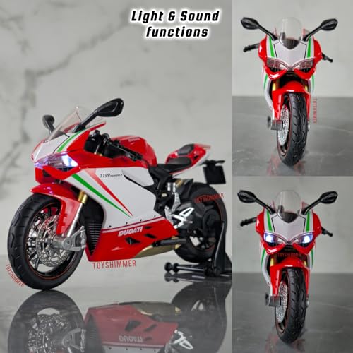 Image of Ducati 1199 superleggera Superbike Sporty Dyecast Motorcycle Model, Light & Sound Function,1:12 Scale, Red & White Color