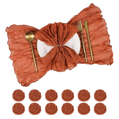 Pesonlook Lot de 12 serviettes en mousseline 50x50 cm (20x20 pouces) en tissu gaufré pour dîner, serviettes de table décoratives douces pour mariage, fête...