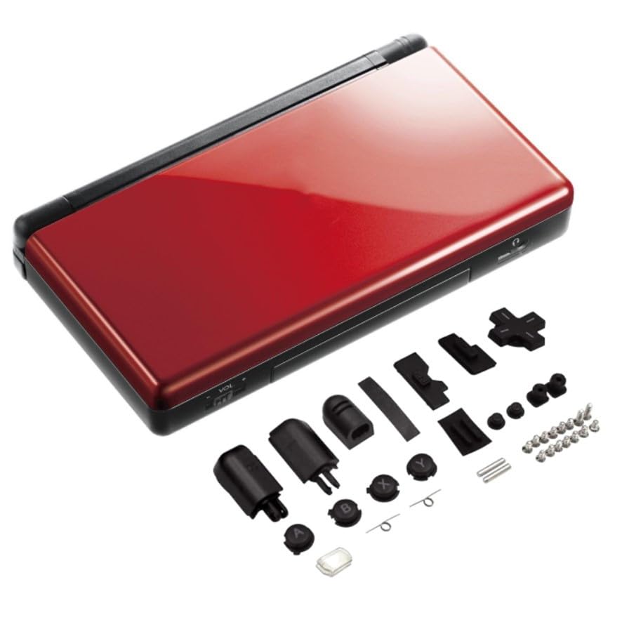 CARCASA COMPLETA PARA NINTENDO DS LITE, NDS LITE, BOTONES CRISTAL, ROJO NEGRO
