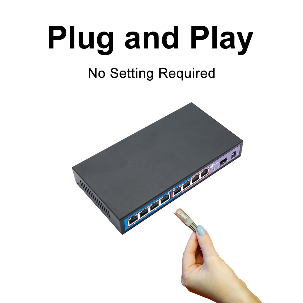 KuWFi HG0801-P Switch POE 2.5 Gigabit 8 Ports, 1 SFP Port 10G, 60Gbps 8 Ports Ethernet 2.5G, Plug & Play, Desktop oder Wand, ideal für IP/AP WiFi Überwachung, Büro, Schule, Krankenhaus