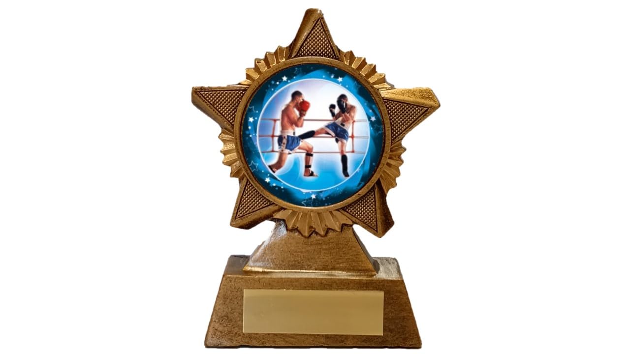Troshow Antique Gold Kickboxing Trophy Award Premier Star 120Mm Heavy Resin Martial Arts Free Engraving -Troshow1-Gd