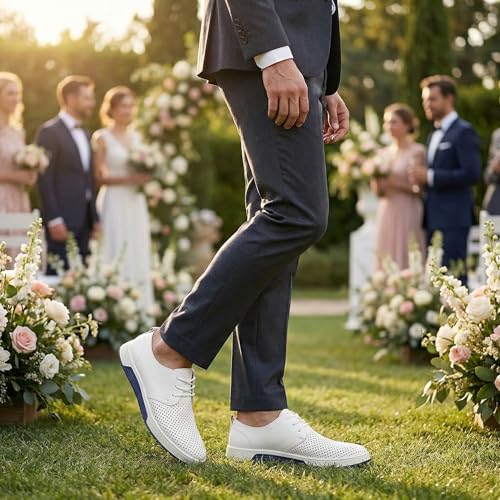 Image of konhill Men's Casual Oxford Shoes - Breathable Dress Shoes Loafers Lace-up Flat Sneakers