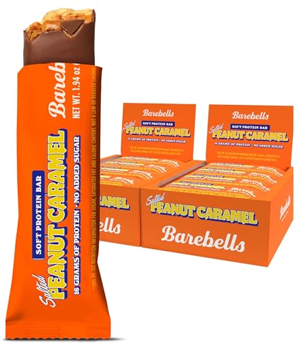 Image of Barebells Soft Protein Bars Salted Peanut Caramel - 24 Bars (2 Packs of 12) -16g High Protein Treats - Chocolate Nutrition Bar with 1g Total Sugars - On The Go Breakfast or Post-Workout Snack