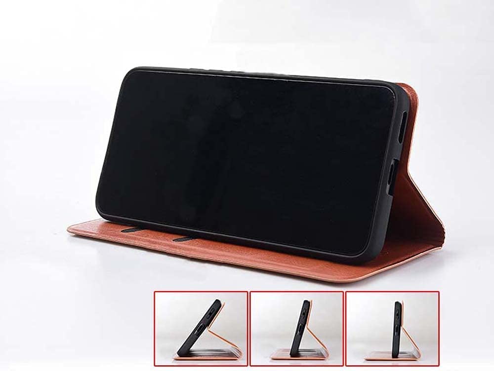 Magnetyczne etui na telefon z klapką z 2 przegródkami na karty, do Apple iPhone 13 Pro Max (2021) 6,7-calowe skórzane etui folio z teksturą strusia [podpórka] (kolor: kawowy)
