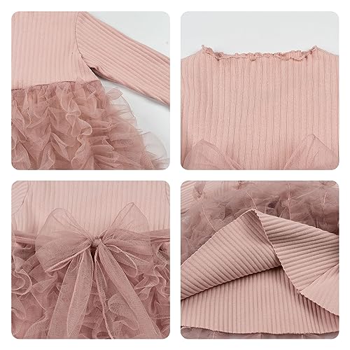 Miipat Baby Girl Long Sleeve Dress Knit Sweater Dress Ruffle Fall Winter Tulle Princess Dress4