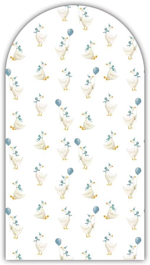 One Silly Goose Arch Backdrop Cover 6FT Blue Gingham Stretchy Spandex Arched Stand Cover for Farm Animal Goose 1st Birthday Party Birthday Party Decoration