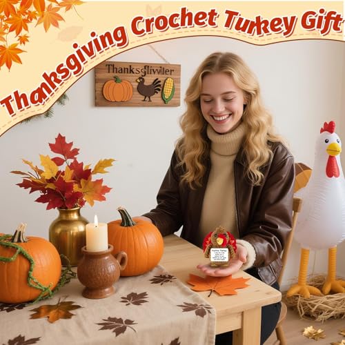 Thanksgiving Turkey Positive Crochet Gifts Emotional Support Crochet Turkey with Positive Card for Women Family Friend Inspirational Handmade Thanksgiving Birthday Gift for Fall Home Desk Basket Decor - Image 5