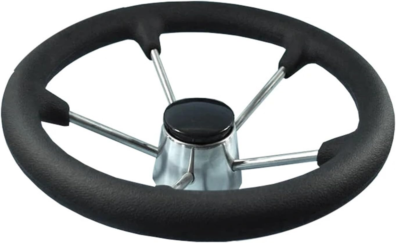 Stainless Steel 13-1/2 inch Black 5 Spoke Foam Grip Steering Wheel For Boat