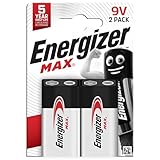 Energizer Max - 9V Battery (2 Pack) - Nine Volt Alkaline Block Batteries - Reliable Power for Fire Alarms, Smoke Detectors, Radios, Toys - 100% Recyclable Plastic Free Packaging - 5 Year Shelf Life