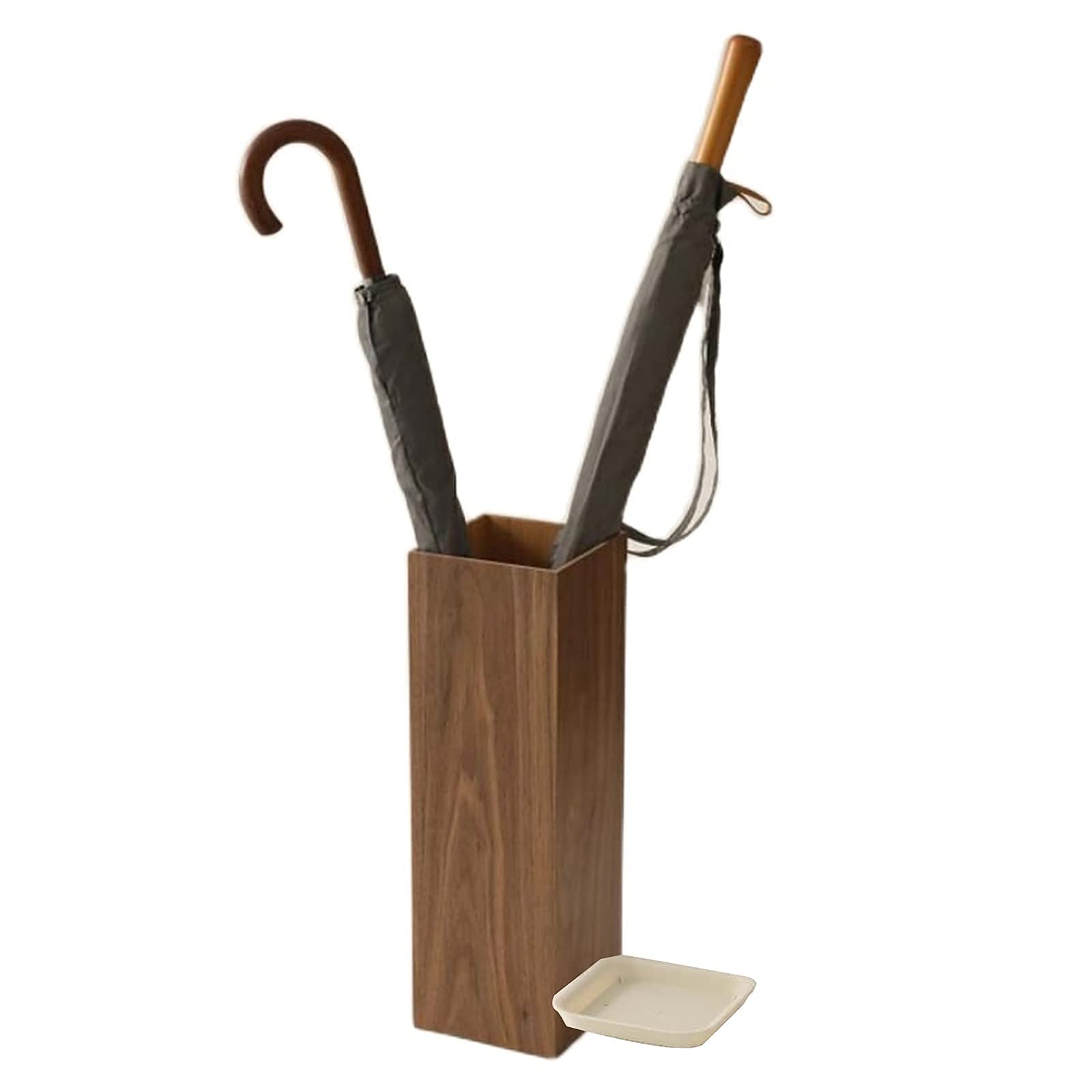 DUANHOZ Umbrella Stand,Umbrella Stand Home Hotel Retro Wooden with Independent Drip Tray,Multi-Function Storage Bucket (Style1)