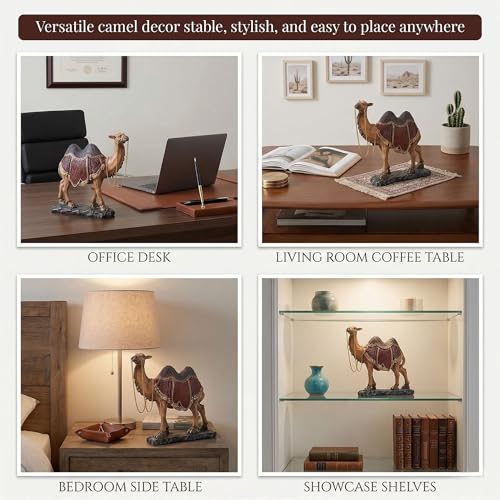 Image of Kuber Industries Set of 2 Camel Figurines Idol for Giffting Item | 7x9 Inch Resin Camel Showpiece for Home Decor, Office Table & Shelf Decoration | Brown