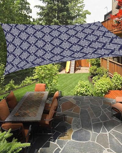 Abstract Floral Blue Sun Sail Shades Rectangle Canopy,Sunlight Block Heavy Duty Curved Backyard Shade Cover,Waterproof Sun Shades for Patios Garden Outdoor,8'x10' Vintage Geometric Tribal Ethnic