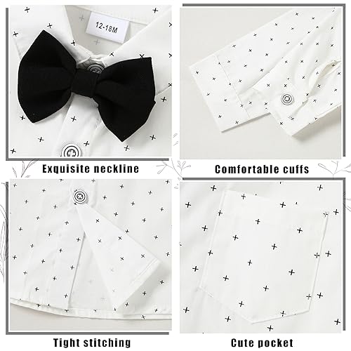Image of ZOEREA Toddler Boy Suit Formal Wedding Outfits Gentleman Clothes Long Sleeve Shirt + Suspender Pants + Bowtie