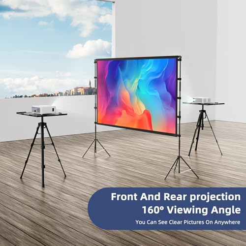 Image of 80 Inch Projector Screen with Stand, 16:9 4K HD Movie Projector Screen Outdoor Indoor Front /Rear with Carry Bag for Home Backyard Camping Movie Night