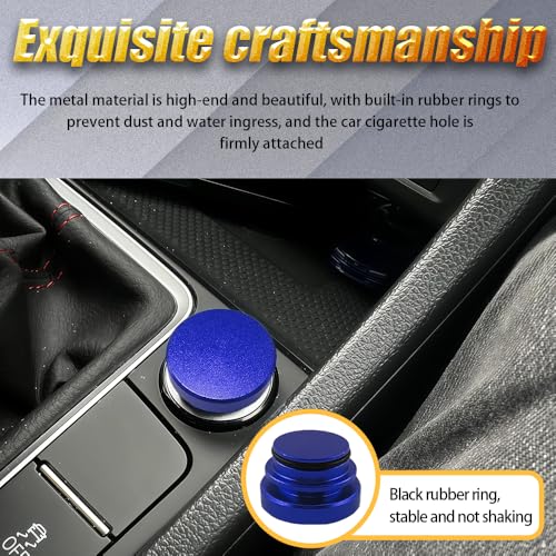 Image of Car Cigarette Lighter Plug Cover, Car Plug Cap, Aluminum Auto Cigarette Lighter Plug Part, Waterproof Dustproof Plug Auto Accessory for Vehicles with Standard 12 Volt Power Source (Blue)