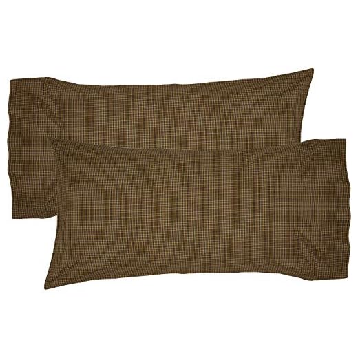 VHC Brands Tea Cabin Green Plaid King Pillow Case Set of 2 21x40 Country Rustic Bedding Accessory, Moss Green
