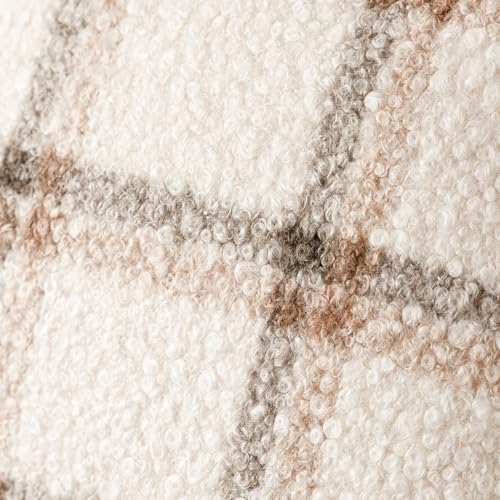 Image of Foindtower Pack of 2 Soft Faux Fur Boucle Throw Decorative Pillow Covers Fuzzy Accent Check Cushion Sherpa Boho Farmhouse Pillowcase for Couch Sofa Bed Living Room Home Decor 20x20 Inch,Natural Beige