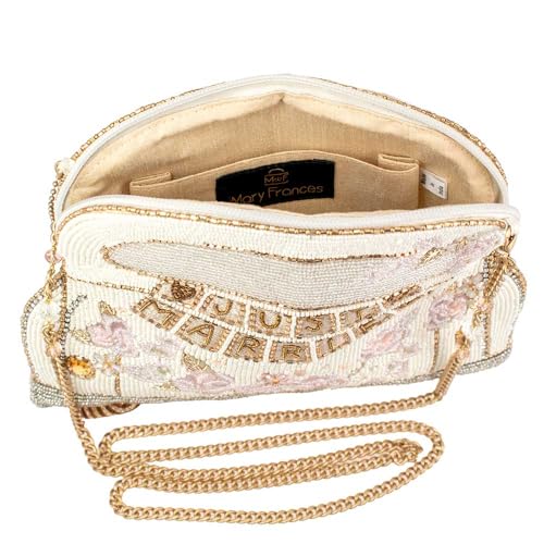 Mary Frances Just Married Beaded Crossbody Handbag Clutch Bridal Car Novelty Purse, Ivory4