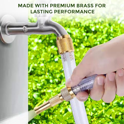Image of Amazon Basics Brass Garden Hose Adapter with Adjustable Spray Patterns(Pack of 1)| High-Pressure Water Spray Gun for Plants and Car Wash| 1 /2 inch & 3 /4 inch Hose Compatibility | Corrosion-Resistant