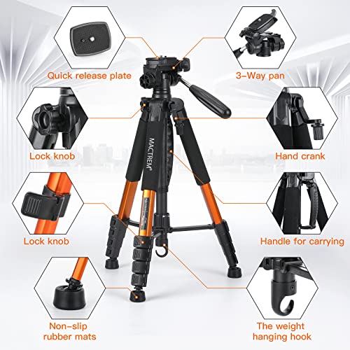 Image of Mactrem PT55 Travel Camera Tripod Lightweight Aluminum for DSLR SLR Canon Nikon Sony Olympus DV with Carry Bag -11 lbs(5kg) Load (Orange)