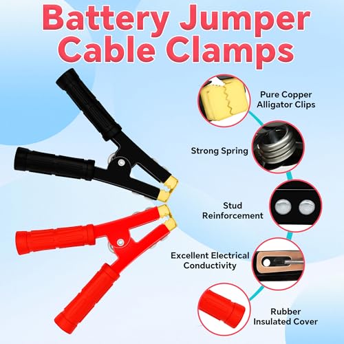 2Pcs Jumper Cable Clamps, Heavy Duty Battery Cramps with Pure Copper Alligator Clips Ends, Suitable for Auto Vehicle Car Truck Boats Charger Voltage Tester, Red and Black - Image 3