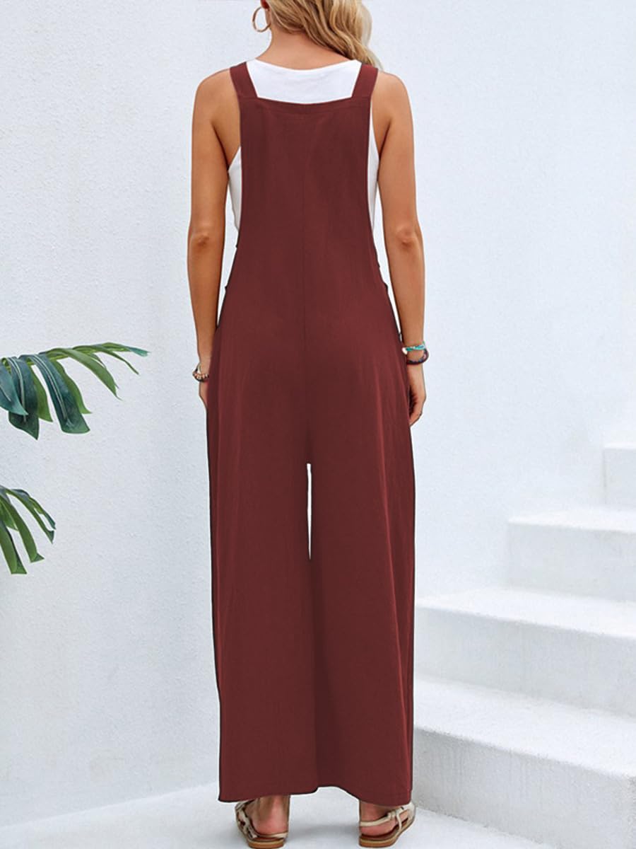 Latzhose Damen Sommer Verstellbare Overalls Trägerhose Beiläufig Loose Hose Bib Pants Lang Elegant Retro Loose Breite Beine Jumpsuit Overall Dungarees Hosen mit Taschen