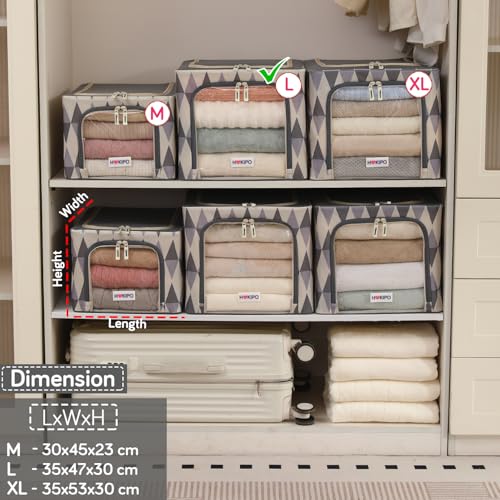Image of HOKIPO Folding Storage Box and Organiser for Clothes, 600D Oxford Fabric Storage Box, Ash Mirage - Large Pack of 2 (AR-6489-GRY*2)