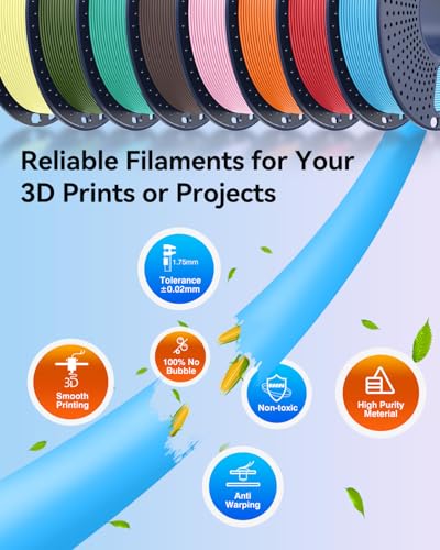 Image of JAYO PLA 3D Printer Filament Bundle 2KG, 1.75mm Dimensional Accuracy + /- 0.02mm, 8 Pack 0.25kg Spool (Sky Blue, Cherry Red, Sunny Orange, Sakura Pink, Chocolate, Olive Green, Mint Green, Lemon Yellow)
