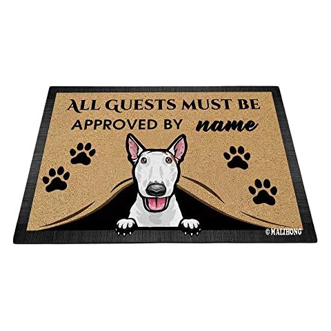 BAGEYOU Personalized Dog's Name Peeking Dog Bull Terrier Doormat All Guest Must Be Approved Puppy Rugs for Home Decor 23.6 x 15.7 Inch Cover