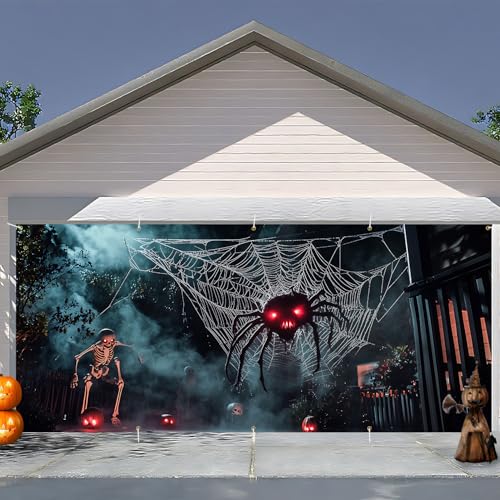 Spider 7 x 16 ft Halloween Garage Door Decorations Halloween decorations Witch Door Cover, Hanging Banner, Cauldron Backdrop Mural for Home, Outdoor, Indoor, Spooky Party, Wall