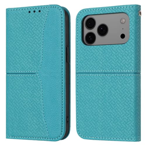 Étui cuir clapet iPhone 15 Pro Max bleu magnétique à motif élégant