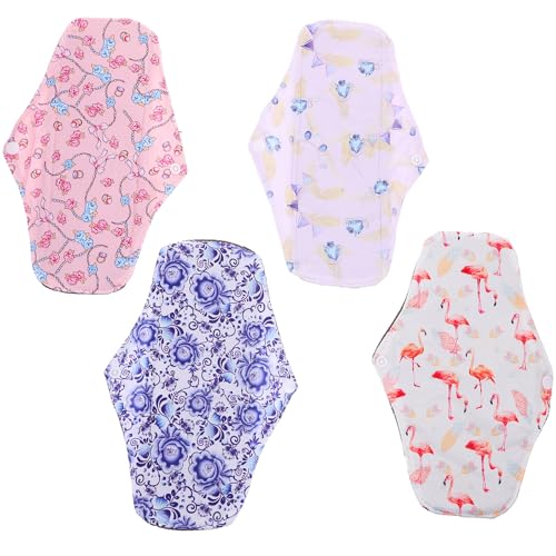 VILLFUL 4 piezas Compresas Menstruales Reutilizables Bambú Pañales de Transpirables y Cómodos para Protección Femenina Periodo Suaves y Lavables