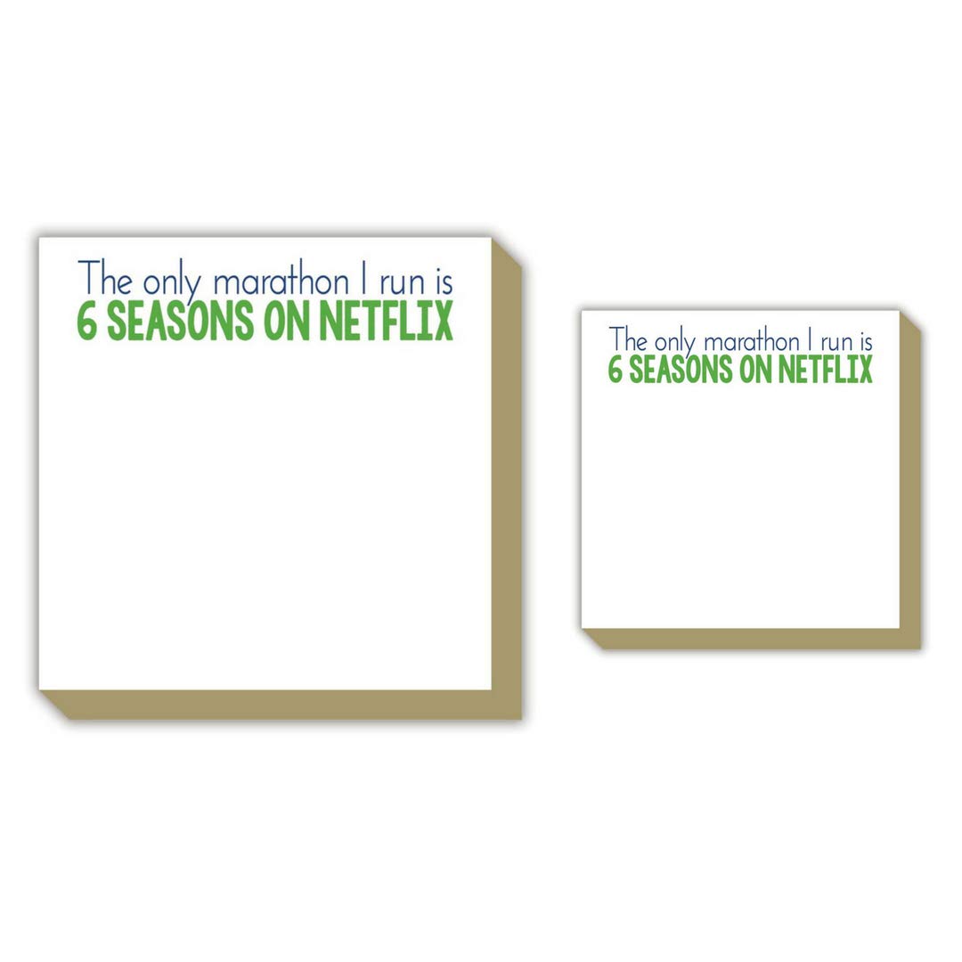 Collections Set of Two Luxe Decorative 5" x 5" and 4" x 4" Notepads with Sayings"The only marathon I run is 6 seasons on Netflix"