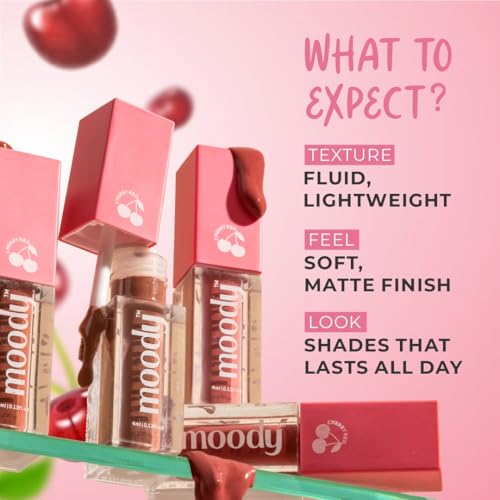 Image of Moody Drip Matte Liquid Lipstick - Cocoa Couture, with Jojoba Seed Oil & Vitamin E | Transferproof, Long Lasting & Vibrant Lip Colors That Last Upto 12 Hours | Paraben Free Lip Tint, 4ml