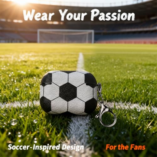 Image of for Airpods 4 Case Cover,Leather Sport Ball Design - Full Protective Hard Case with Keychain, Front LED Visible Skin Accessory for Men Women-Model A3058 /A3059,Soccer