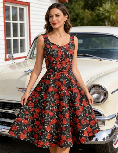 Image of Belle Poque 1950s Vintage Dress for Women Sleeveless Homecoming Dresses Cocktail Party A-Line Summer Dress