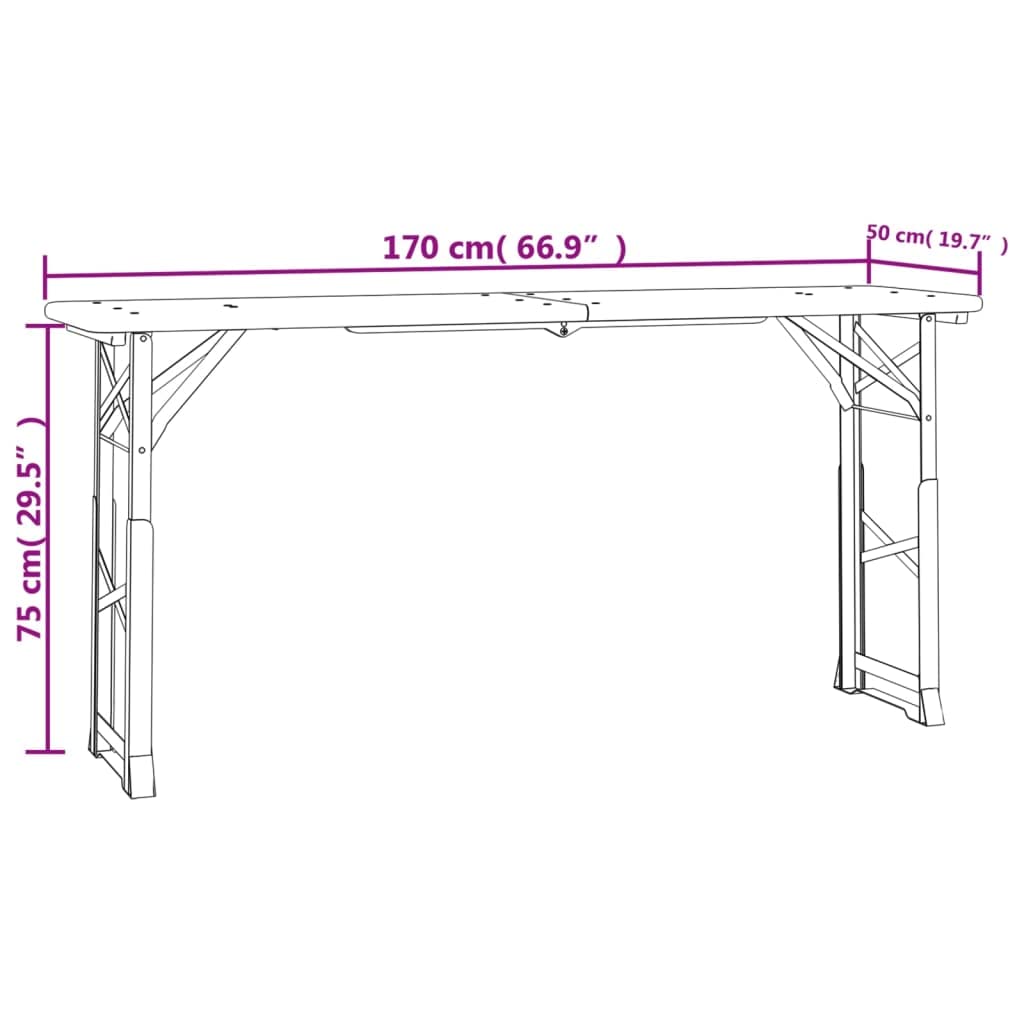 Höhenverstellbarer Biertisch Klappbar 170x50x75/105 cm Massivholz Tanne, Klapptisch mit stabilem Metallgestell für Gartenparty und Geburtstagsfeier