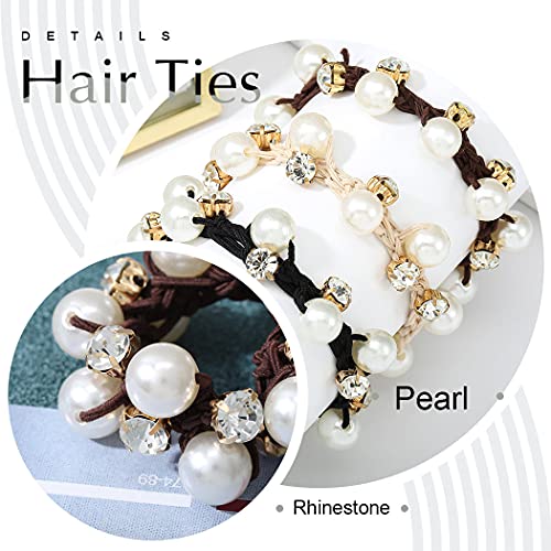Brinie Hair Ties Black Elastic Hair Scrunchies Pearl Hair Bands Crystal Hair Ropes Hair Accessories For Women And Girls (Pack Of 3) #TOP2