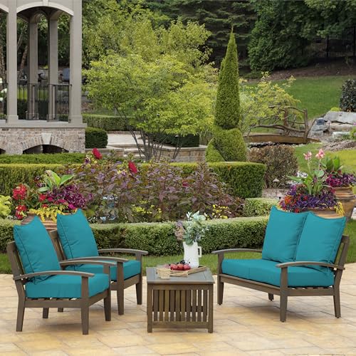 Image of Arden Outdoor Deep Seat Cushion Set, 4-Pack, 22 in x 24 in, Weather-Proof, Rain-Proof, Fade Resistant Patio Cushion for Chair, Sofa, and Couch Lake Blue Leala