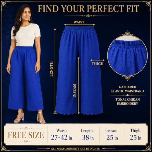 Image of Vastraa Fusion Women's Regular Fit Cotton Chikan Palazzo