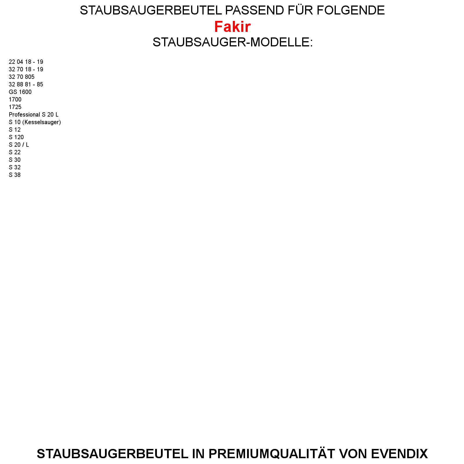 30 Staubsaugerbeutel kompatibel mit FAKIR S 20 / L, 30 Staubbeutel ähnlich Original Staubsaugerbeutel FAKIR S… Serie, 3288 810