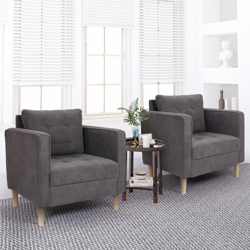 STHOUYN Mid Century Modern Upholstered Fabric Accent Chair with Arms Set of 2 Armchair Comfy Reading Chair for Living Room Studio Office Couch, Single Sofa Set Bedroom Grey - Image 5
