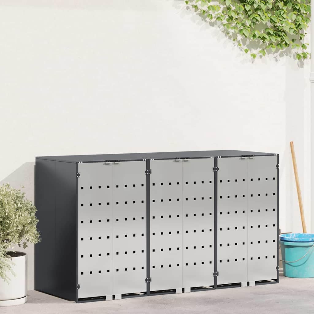 Almacenamiento de Cubos Wheelie para 3 Cubos Antracita Acero,Casa y jardín,Productos del hogar,Accesorios para contenedores de residuos,Soportes para contenedores de residuos,68kg-3394779