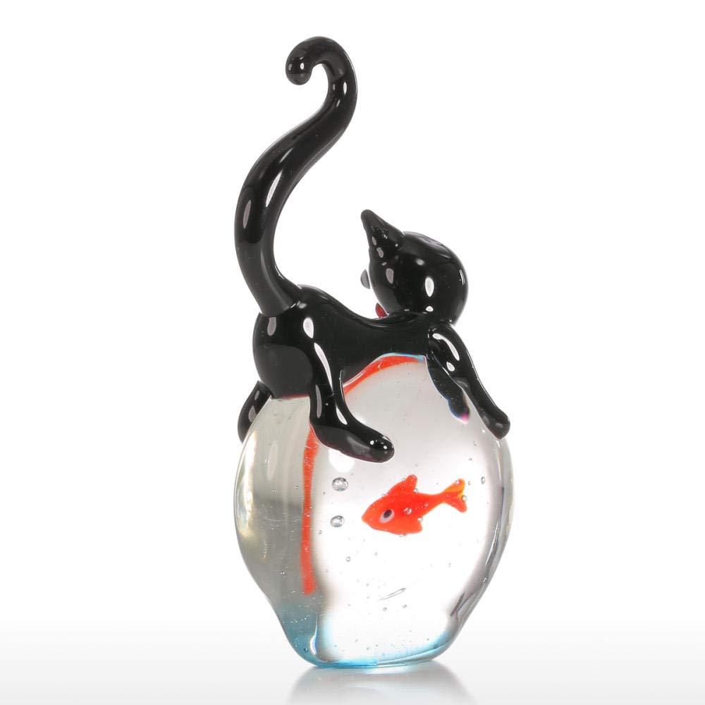 Amazon.co.jp: 彫刻水晶玉猫と金魚のギフトガラス玉飾り動物の置物家の