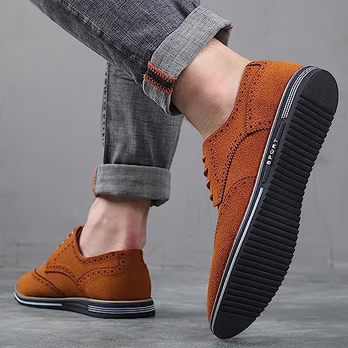 Image of Men's Suede Lace Up Brogue Oxford Shoes,Flats Wing Tips Business Dress Shoe Classic Retro Comfortable Casual Shoe