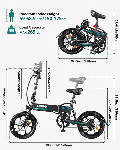 Gotrax EBE1 16" Folding Electric Bike, Max Range 40KM(Pedal-assist1), 25km/h by Peak 500W, Rear Suspension & Dual Mudguards, Commute Electric Bicycle with Adjustable Handlebar & Seat for Adult/Teens - Image 6