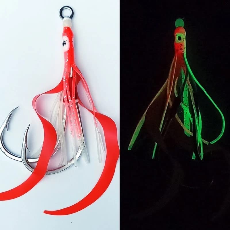 Starker scharfer Angelhaken 10 teile / los Glow Assist Hooks mit Squid Röcke ledigsam Slow Jig Silikon Rock Angeln Haken… – Bild 3